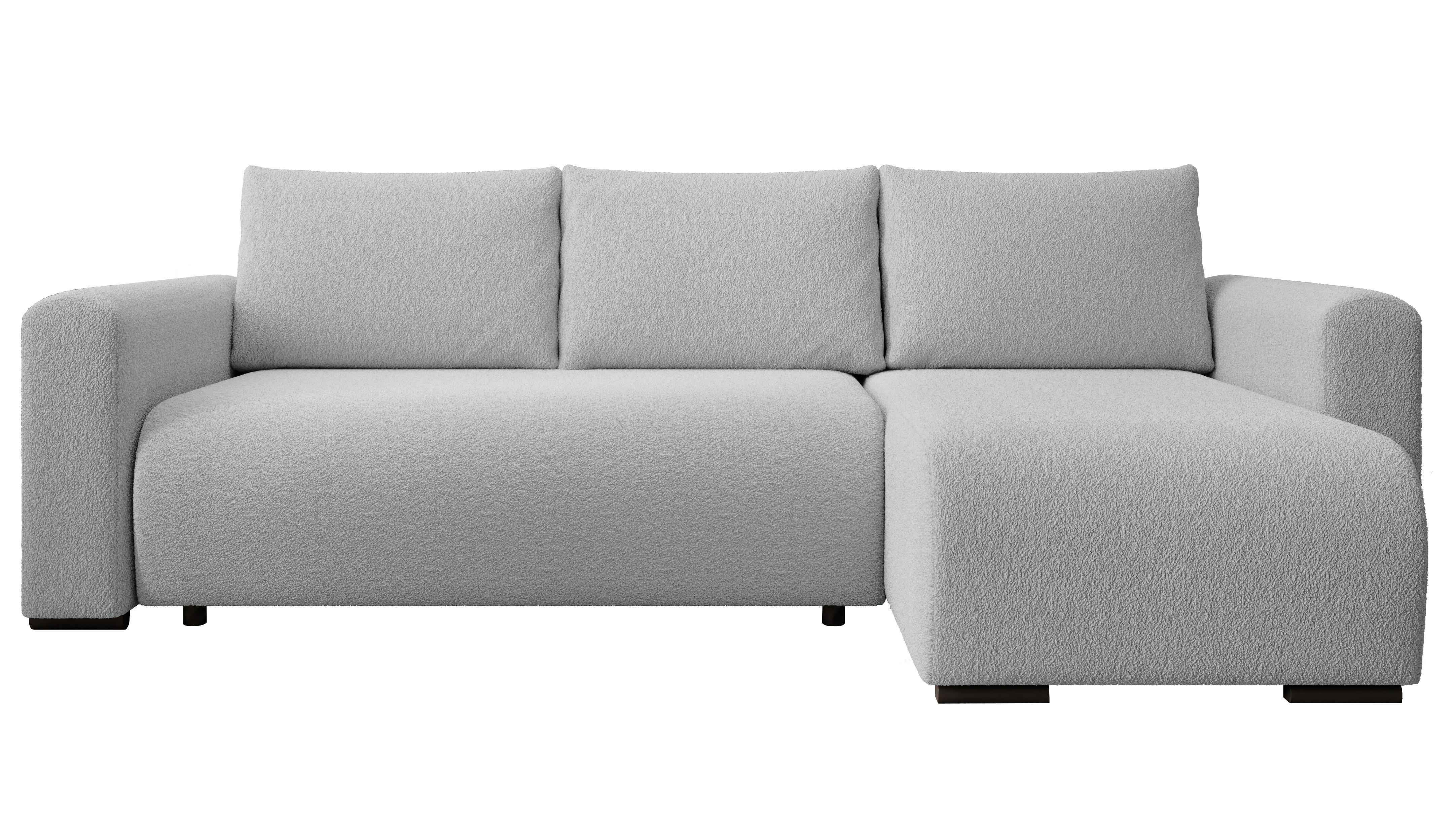 ECKSOFA DORA L, Eckcouch in L-Form mit Schlaffunktion und Bettkasten, Farbe: Grau, Bouclé-Stoff, Ottomane Rechts - Grau, Textil (240/143cm) - Storez24