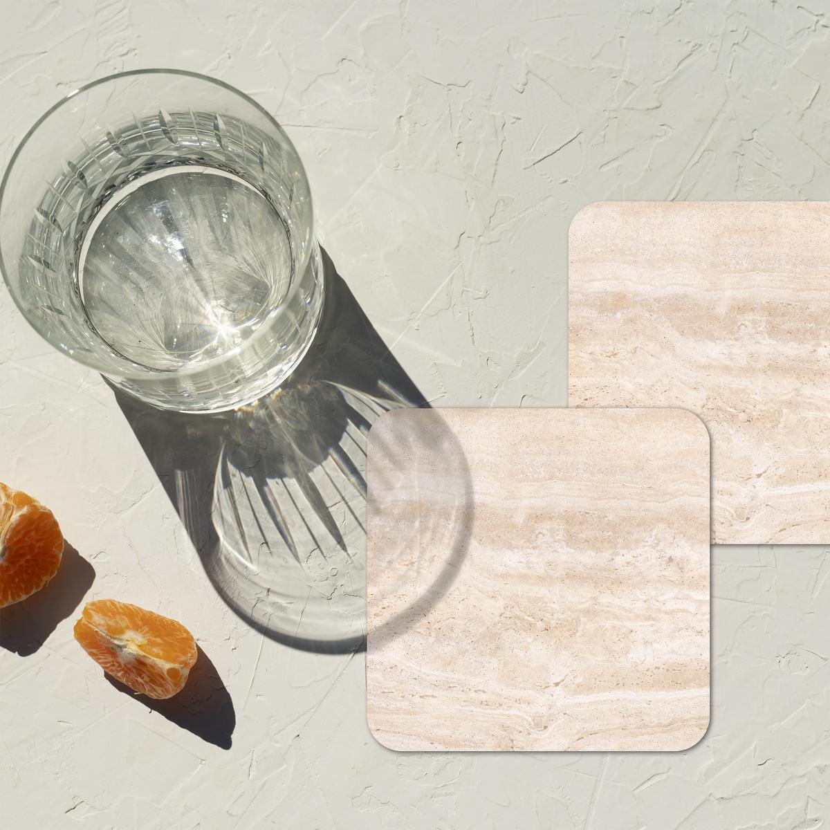 GLASUNTERSETZER 6er-Set Marmor - Steine - Sand - Textur Tischuntersetzer 10x10 cm - Sandfarben, Naturmaterialien (10/0.2cm) - MuchoWow