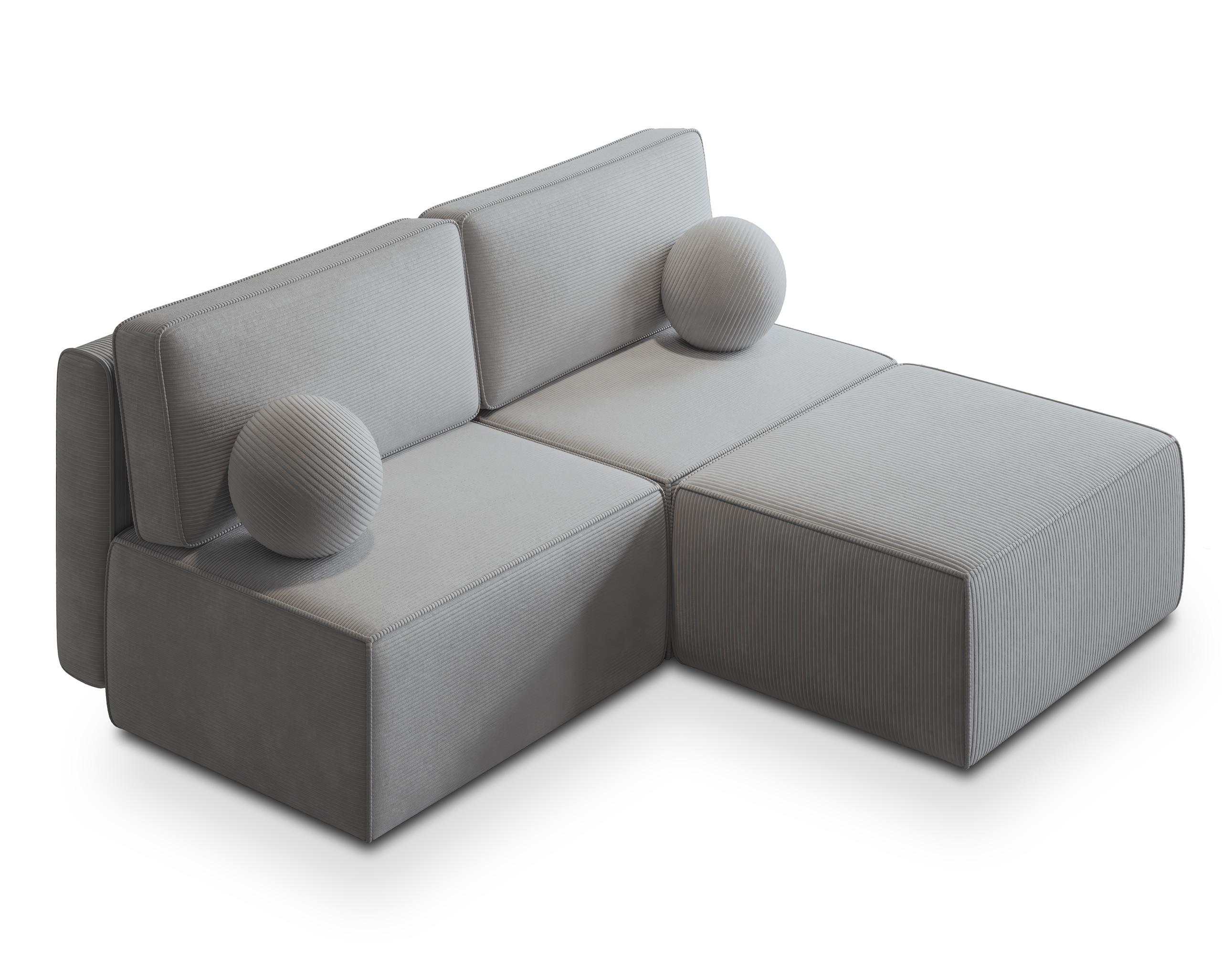 ECKSOFA VARNA P Hellgrau Kordstoff mit Schlaffunktion - Hellgrau/Grau, Holz/Kunststoff (196/158cm) - MASSENO