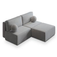 ECKSOFA VARNA P Hellgrau Kordstoff mit Schlaffunktion - Hellgrau/Grau, Holz/Kunststoff (196/158cm) - MASSENO