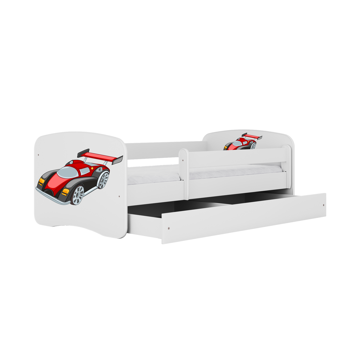 KINDERBETT Rennwagen mit Schublade und Matratze 140/70 - Weiß, Holzwerkstoff (70/140cm) - RAUMHIRSCH FURNITURE