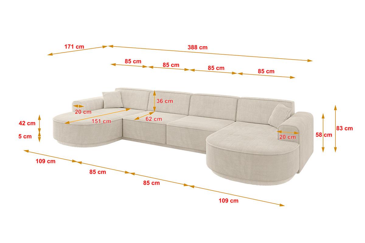 WOHNLANDSCHAFT MARI-U2-v3 - 388x171x83 cm Beige Cord - Beige/Schwarz, Holzwerkstoff/Kunststoff (388/83/171cm) - ALTDECOR