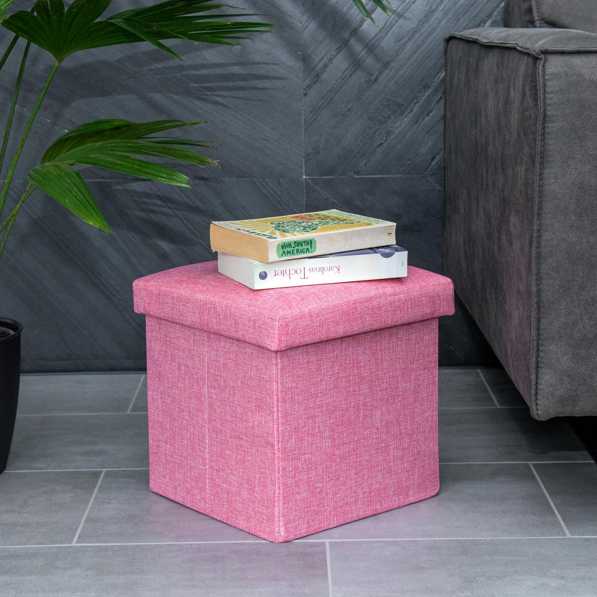 SITZHOCKER Faltbar 30/30/30 cm (Pink) - Pink, Textil (30/30/30cm) - Intirilife