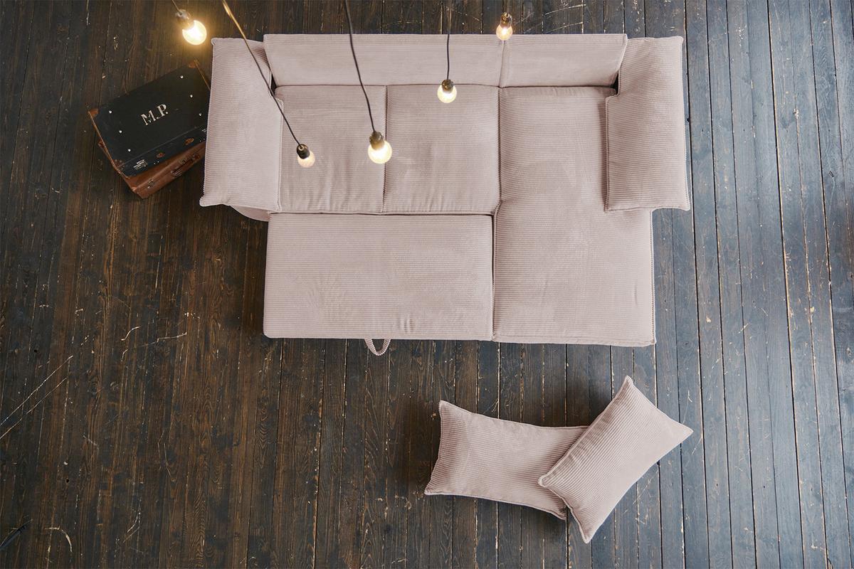 ECKSOFA DAMETO Pink Cord Mit Schlaffunktion - Pink/Schwarz, Kunststoff/Textil (266/174cm) - KAWOLA