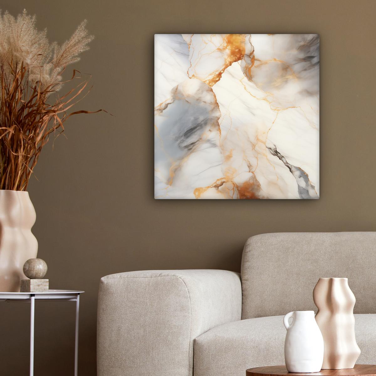 LEINWANDBILD Marmor - Grau - Gold Wandbild Wohnzimmer 50x50 cm - Weiß, Textil (50/50cm) - MuchoWow