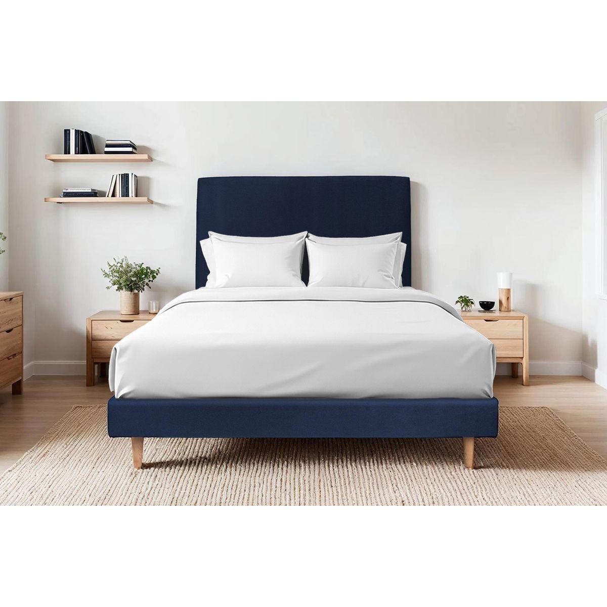 LATTENROST – Samtstoff – Bausatz zur Selbstmontage - 180x200 cm - Beige/Dunkelblau, Karton/Holz (180/200cm) - Sommeil de Plomb