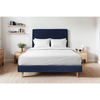 LATTENROST – Samtstoff – Bausatz zur Selbstmontage - 180x200 cm - Beige/Dunkelblau, Karton/Holz (180/200cm) - Sommeil de Plomb