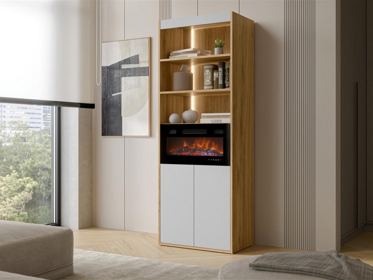 STANDREGAL Fiore EF 60 2D mit Kamin - Eichefarben/Schwarz, Holzwerkstoff/Kunststoff (64/176/39cm) - MIRJAN24