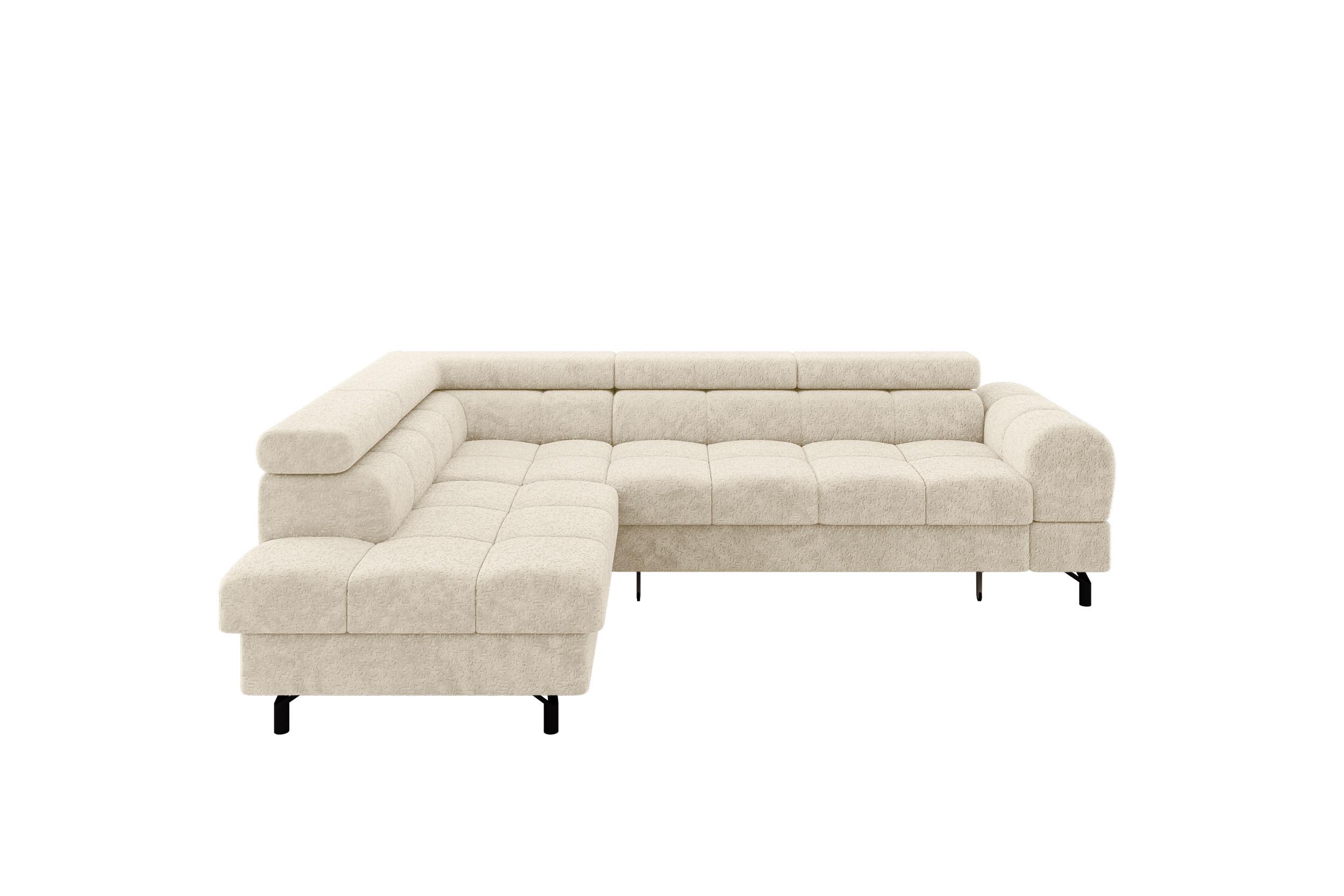 ECKSOFA mit Schlaffunktion Ottomane Links LUMA-L 272x203x70 Creme Velours - Creme/Schwarz, Holzwerkstoff/Kunststoff (272/203cm) - ALTDECOR