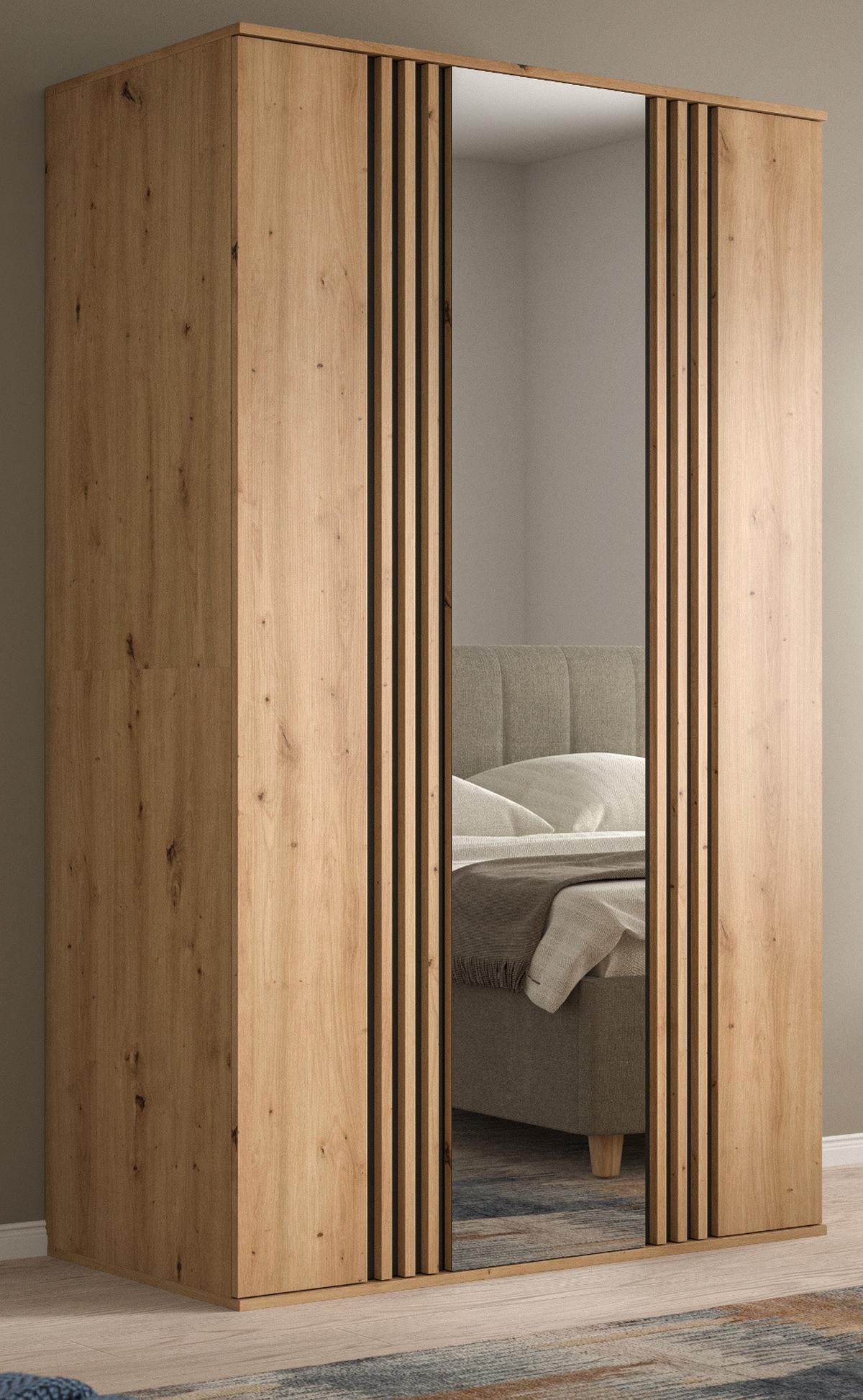 KLEIDERSCHRANK Eiche Artisan, grau 120 x 192 cm 3-türig, Drehtürenschrank mit Spiegel - Anthrazit/Eiche Artisan, Holzwerkstoff (120/192/56cm) - Inn.Furn
