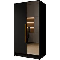 KLEIDERSCHRANK Mono Lux mit Speigel, Drehtüren mit Goldene Metallgriffe, Schwarz 102/200/51 cm - Goldfarben/Schwarz, Holzwerkstoff (102/200/51cm) - WFL GROUP