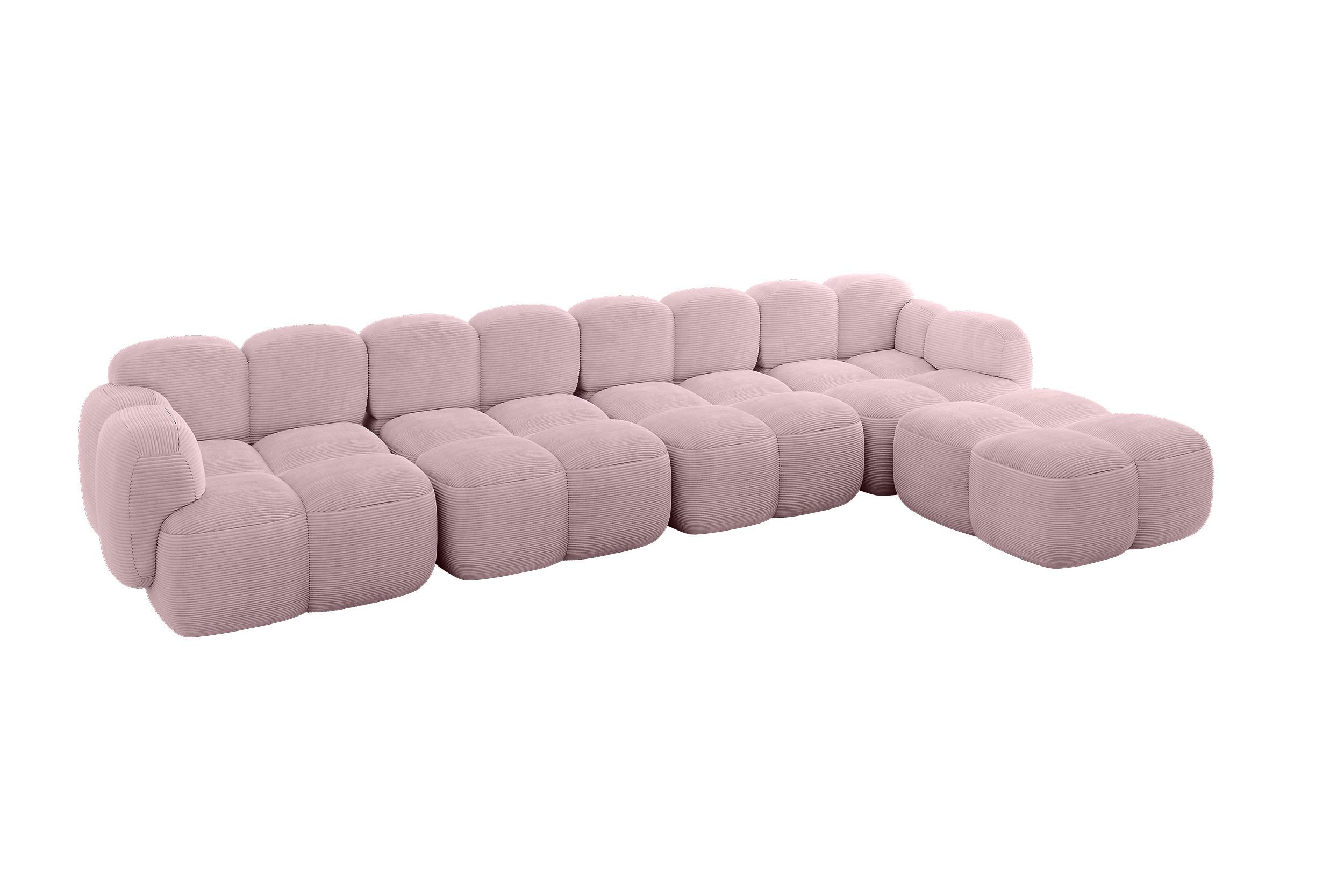 ECKSOFA modulares Sofa Rechts Miko-L3 390x205x75 Rosa Cord - Schwarz/Rosa, Holzwerkstoff/Kunststoff (390/205cm) - ALTDECOR