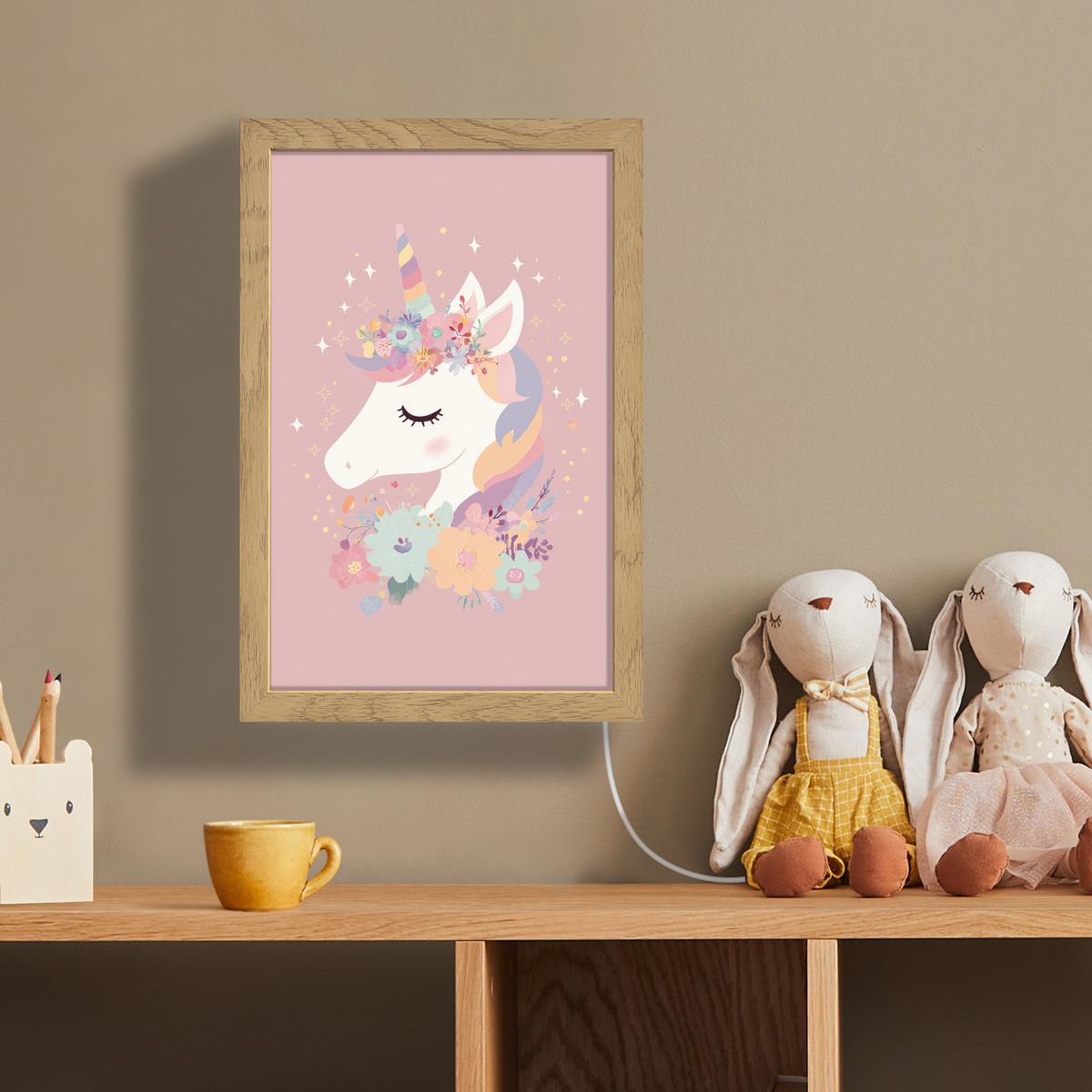 WANDLEUCHTE Einhorn - Rosa - Blumen 20x30 cm - Rosa, Holzwerkstoff (20/30/8cm) - OnlyWow