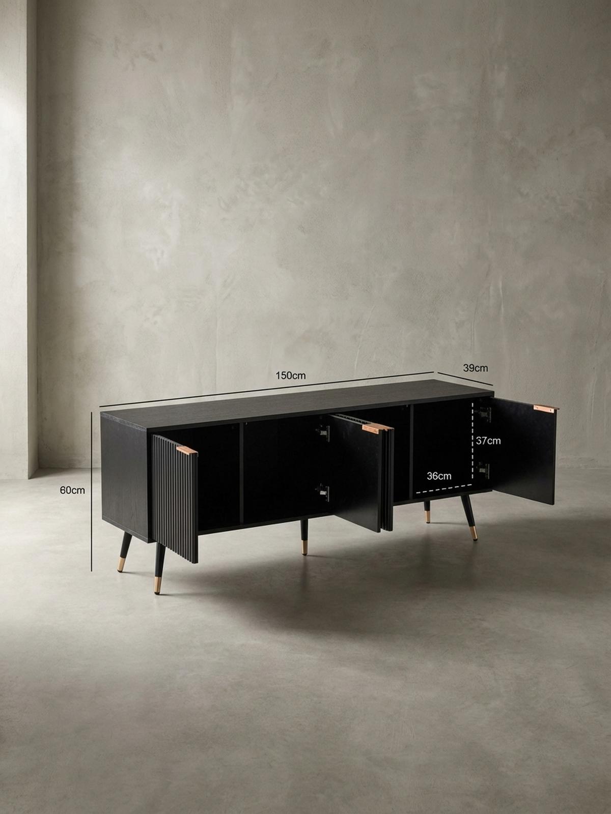 LOWBOARD Schwarz Eiche-Dekor Modern Stil 150x60x39 cm mit Türen - Schwarz, Holzwerkstoff/Metall (150/60/39cm) - KADIMA DESIGN