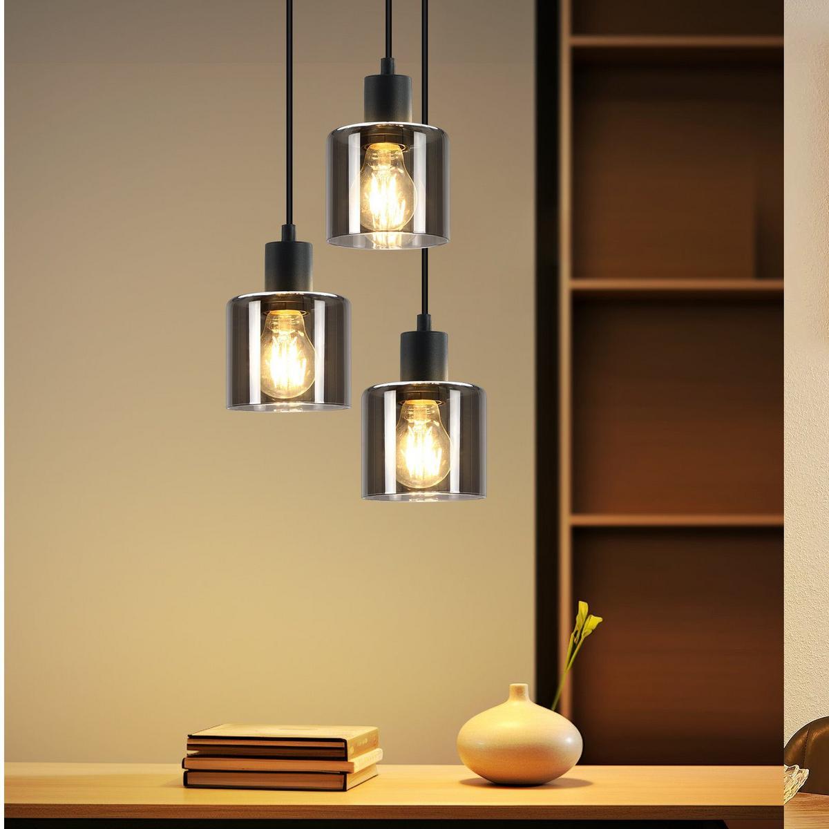 PENDELLEUCHTE Klassik 3-flammig 26/26/195 cm - Grau, Glas (26/26/195cm) - Nettlife