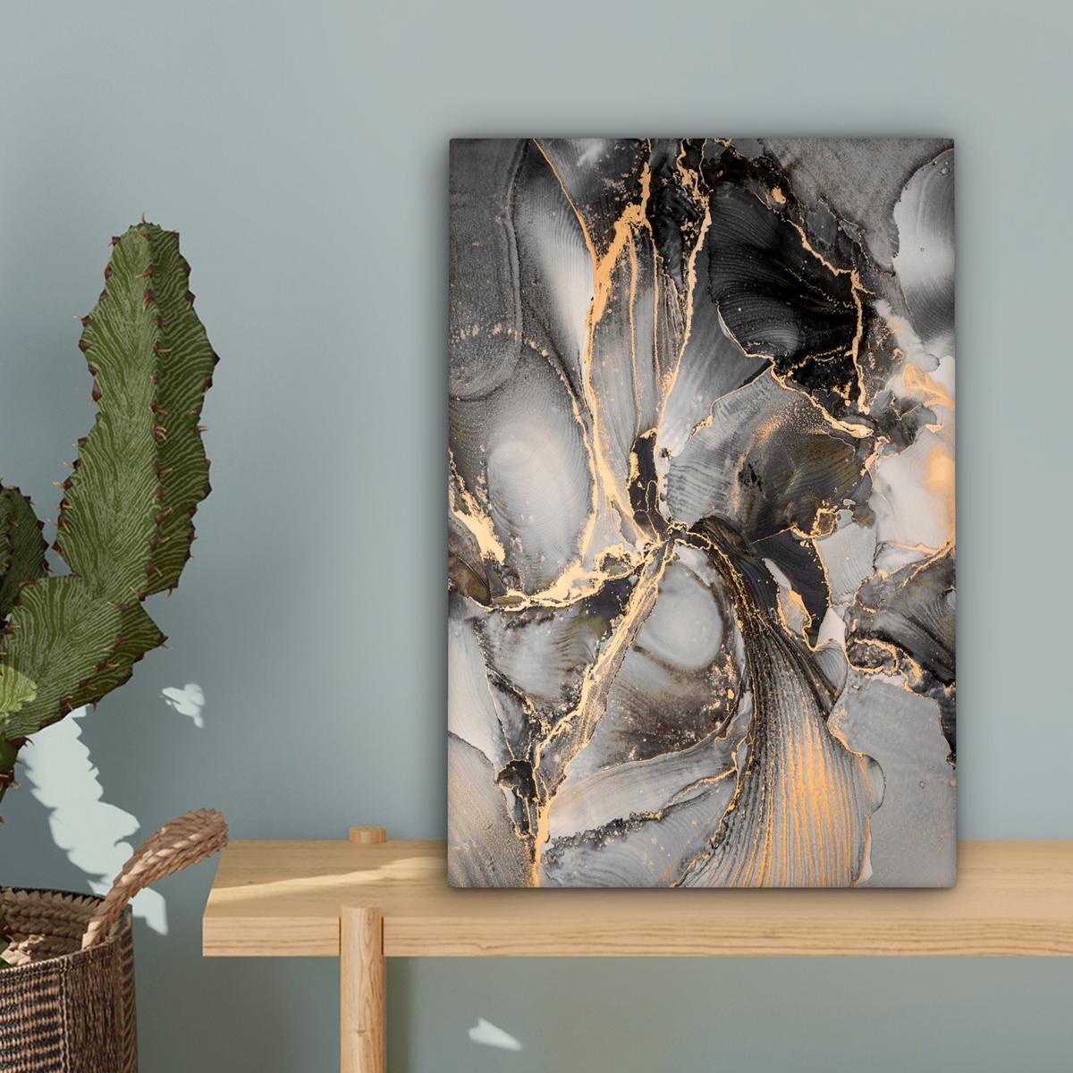 LEINWANDBILD Grau - Luxus - Gold - Marmor Deko Wohnzimmer 20x30 cm - Dunkelgrau, Textil (20/30cm) - MuchoWow