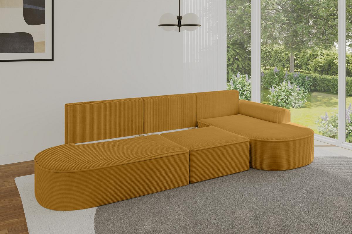 ECKSOFA mit Schlaffunktion Ottomane RECHTS MARI L2-S 368X167X85 Senfgelb Cord - Goldfarben/Schwarz, Holzwerkstoff/Kunststoff (167/368cm) - ALTDECOR