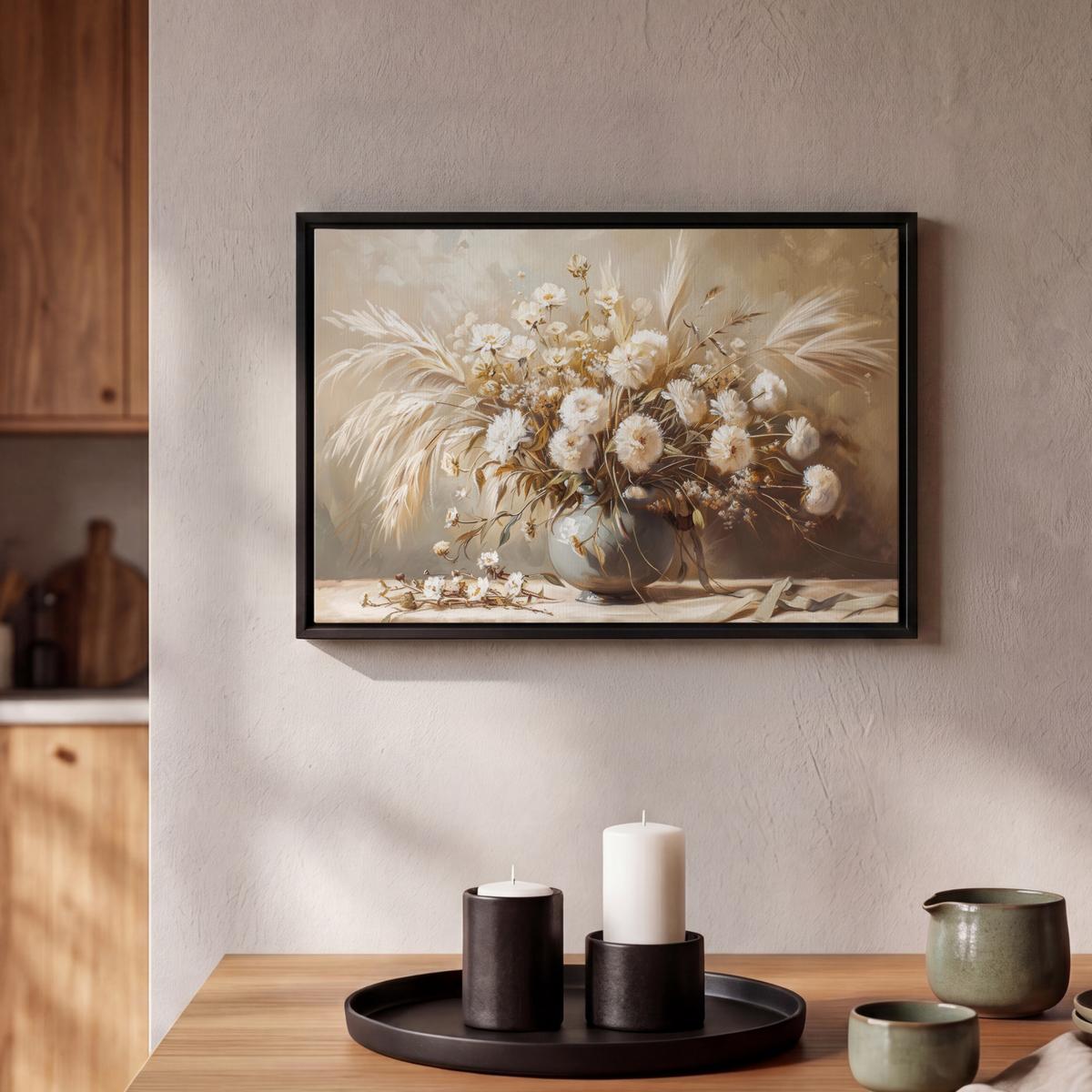 LEINWAND Bilder mit Rahmen - Blumen - Vase - Stilleben - Beige - 30x20 - Creme, Textil (30/20cm) - MuchoWow