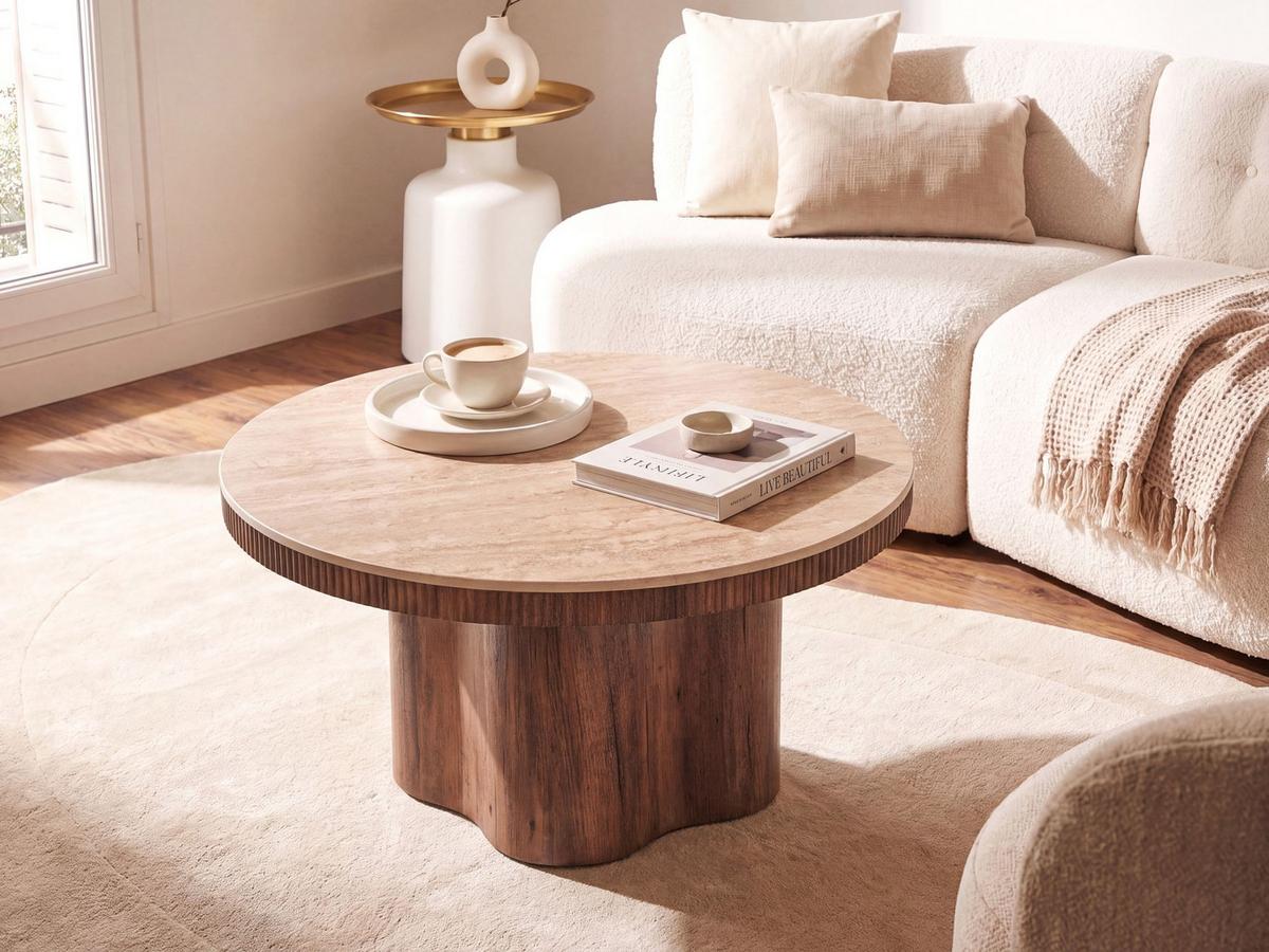 COUCHTISCH Travertinoptik Braun Maltby - Hellbraun/Beige, Holzwerkstoff (80/80/40cm) - Beliani