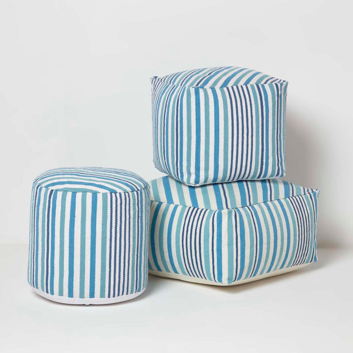 SITZWÜRFEL blau gestreift, 40/40/40 cm - Blau, Textil (40/40/40cm) - Homescapes