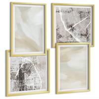 BILDER SET 4er Set - 50x50 cm & 40x60 cm Goldrahmen - Minimalismus der Farbstruktur - Goldfarben, Kunststoff (50/50cm) - TULUP