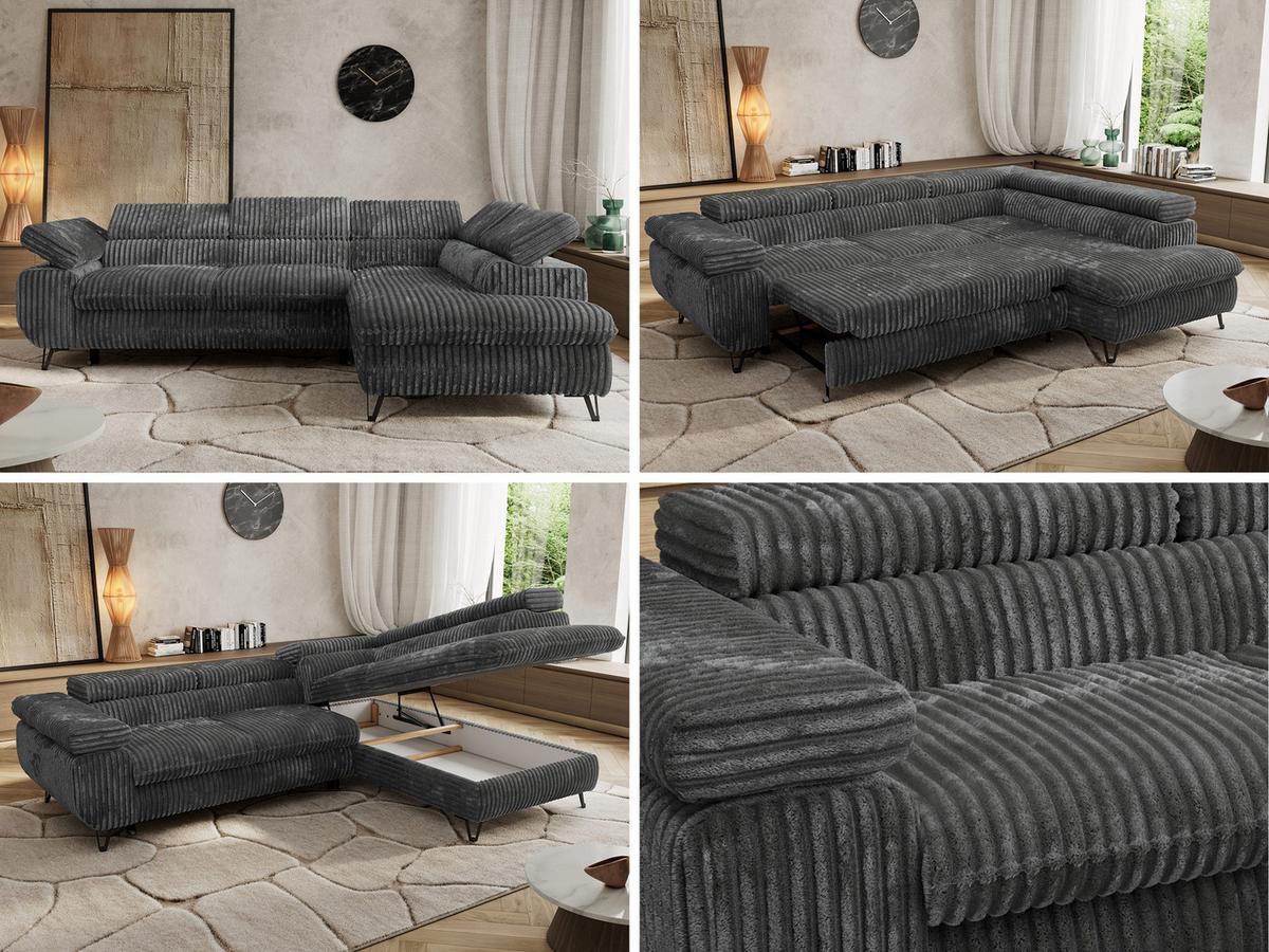 ECKSOFA PABLO L Dunkelgrau Cord - Rechts Seite - Dunkelgrau/Schwarz, Textil/Metall (273/208cm) - MKS