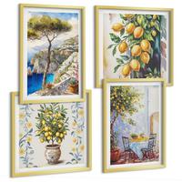 BILDER SET 4er Set - 50x50 cm & 40x60 cm Goldrahmen - Zitronenbäume am Meer - Goldfarben, Kunststoff (50/50cm) - TULUP