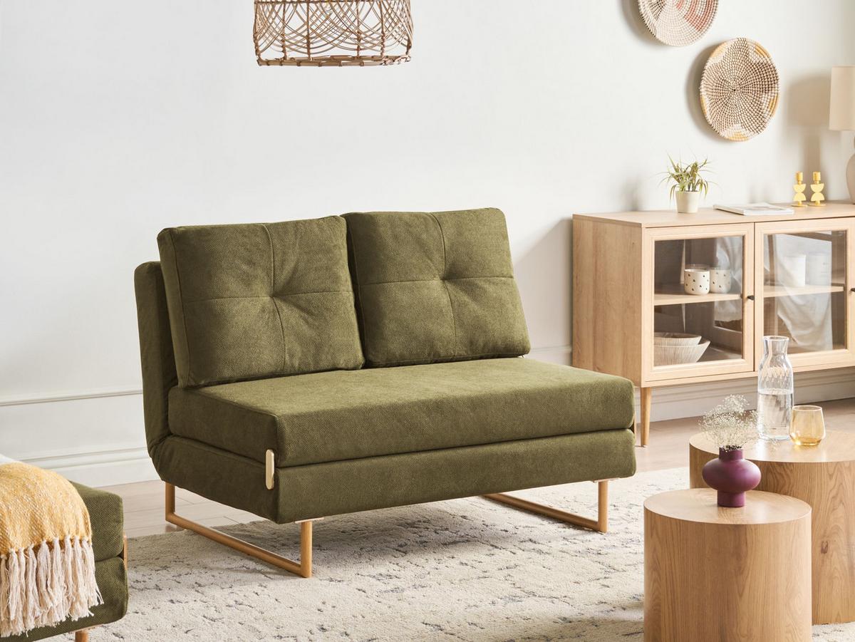 SCHLAFSOFA 2-Sitzer Stoff Grün Jerslev - Hellbraun/Braun, Textil (120/87/84cm) - Beliani