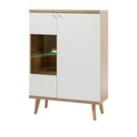 HIGHBOARD weiß Eiche Riviera, Vitrine skandinavisch 90 x 134 cm - Eichefarben/Weiß, Holz/Holzwerkstoff (90/134/40cm) - Furn.Design