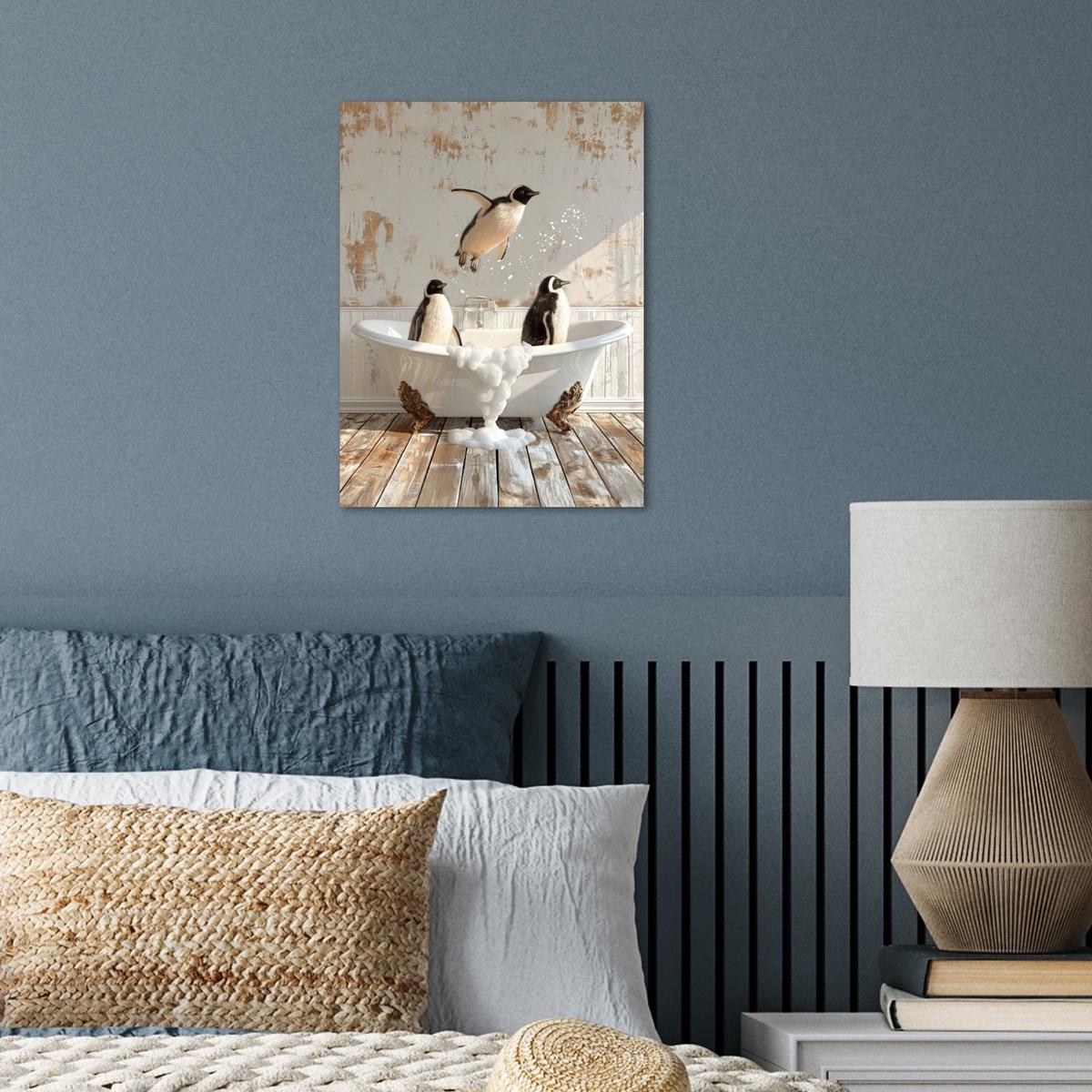 POSTER Vintage - Pinguin - Badewanne - Schaumstoff Wandbilder 30x40 cm - Schwarz, Papier (30/40/0.1cm) - MuchoWow