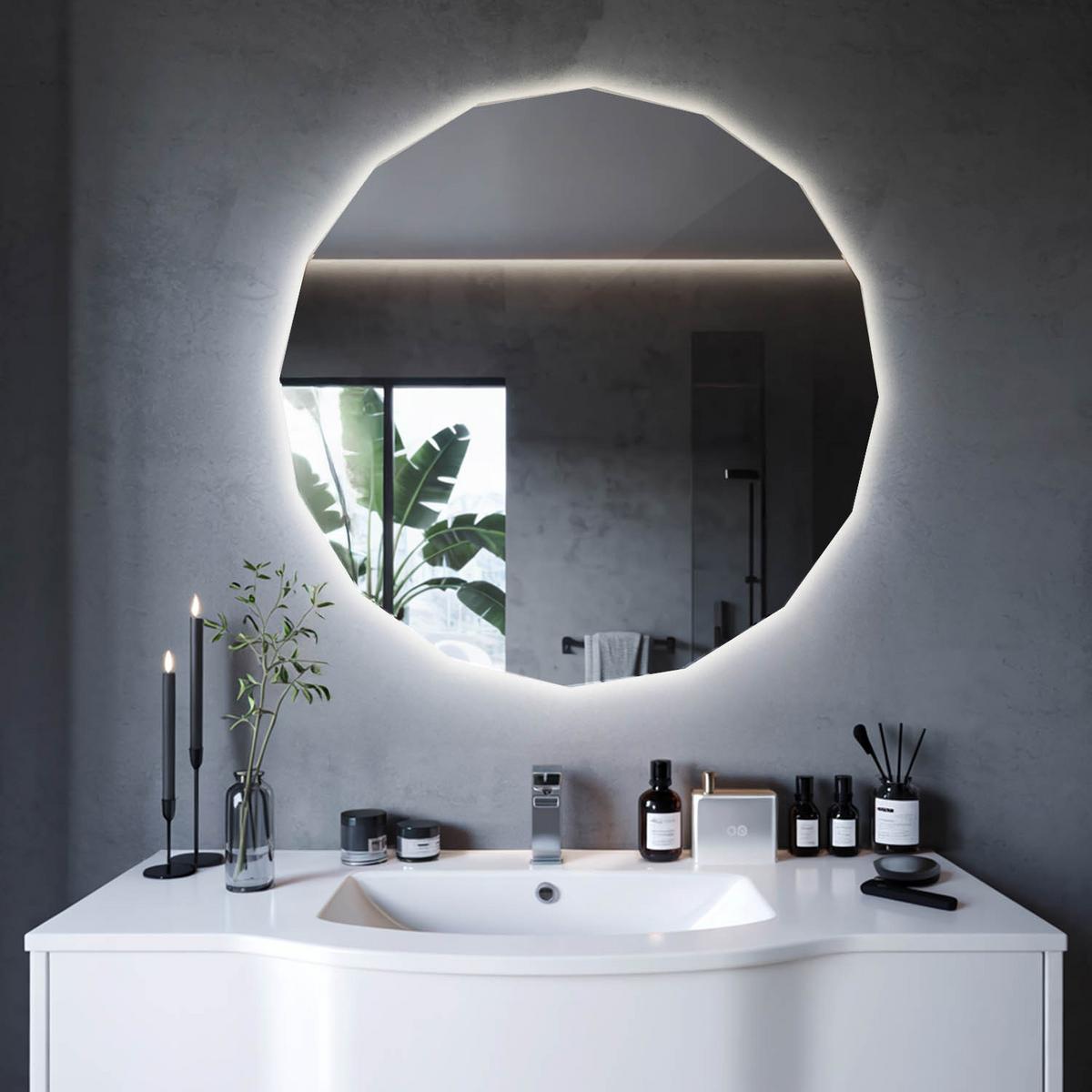 LED-SPIEGEL 80 cm x 80 cm Asymmetrische Form Neutralweiß 4000 K - Silberfarben, Glas (80/80/0.4cm) - Wallfluent