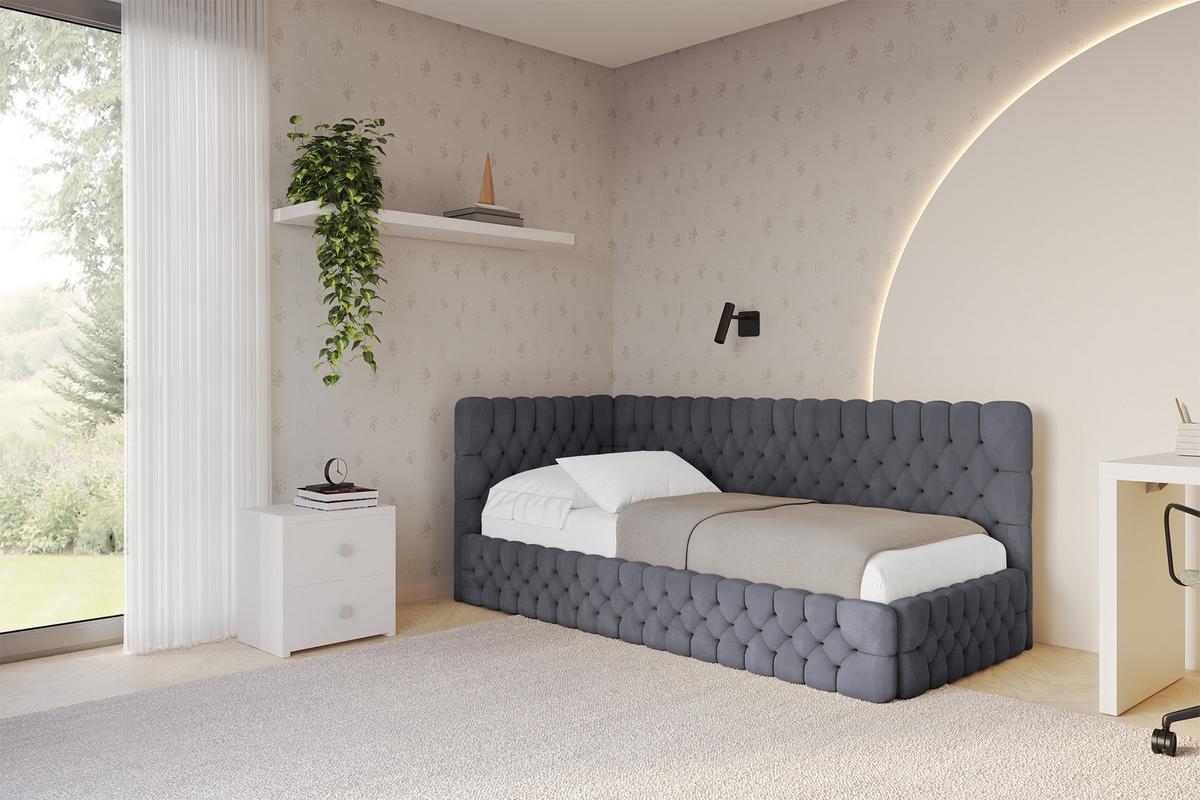 EINZELLBETT Jugendbett mit Bettkasten, Rechts - MULY 100x200 Dunkelgrau - Titanfarben, Holzwerkstoff/Textil (100/200cm) - ALTDECOR