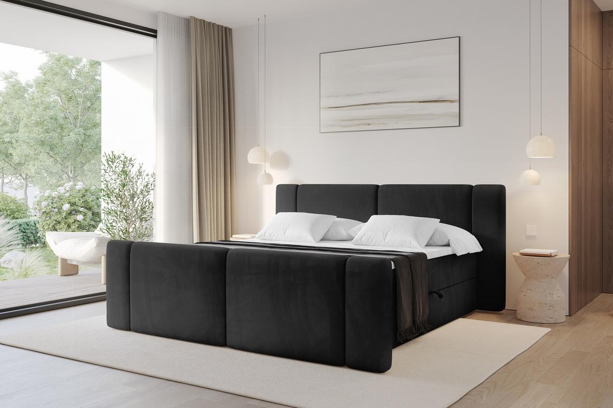 BOXBETT mit Matratze H3 - EVON Zanozek - 180x200 cm Schwarz - Schwarz, Holzwerkstoff (180/200cm) - ALTDECOR