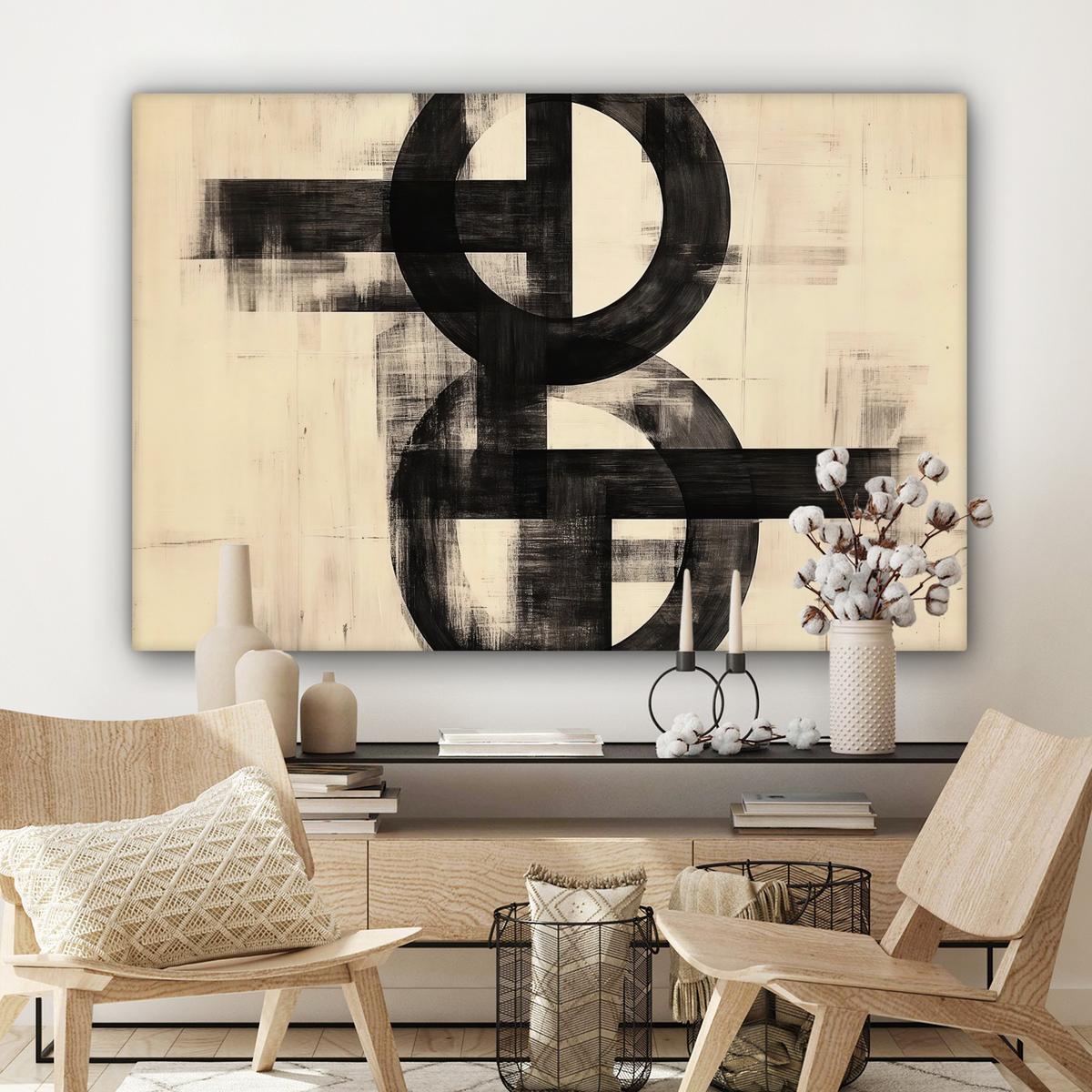 LEINWANDBILD Kreise - Balken - Schwarz - Abstrakt Wohnzimmer Groß 120x80 cm - Schwarz, Textil (120/80cm) - MuchoWow