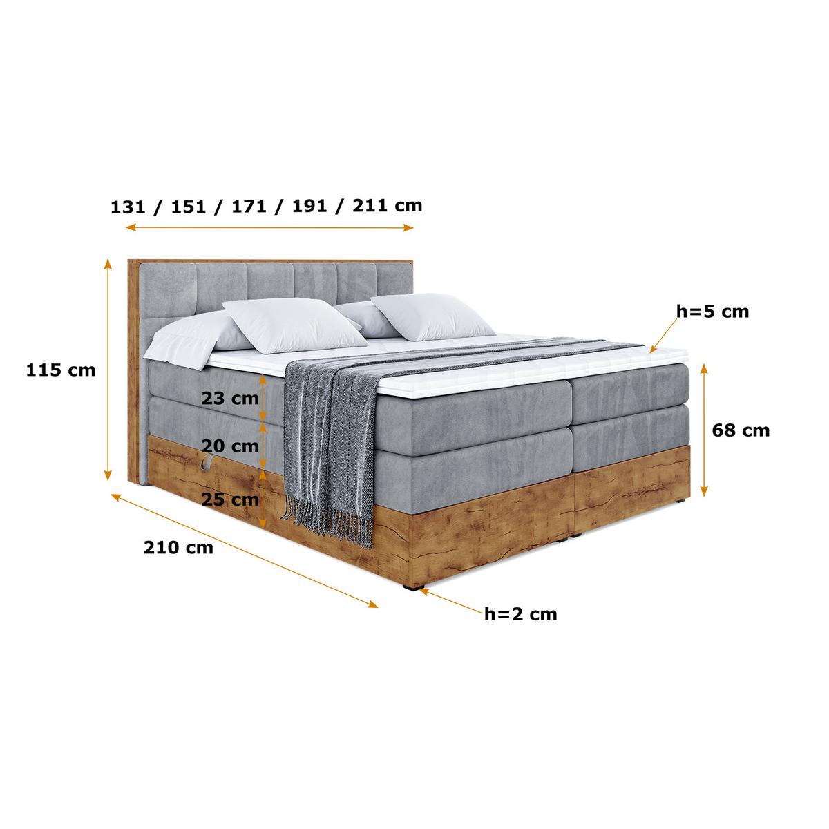 BOXSPRINGBETT mit Matratze H3|H4 und Lattenrost - LOLLI7 KING-160x200 - Grau Casablanca - Grau, Holzwerkstoff (160/200cm) - ALTDECOR