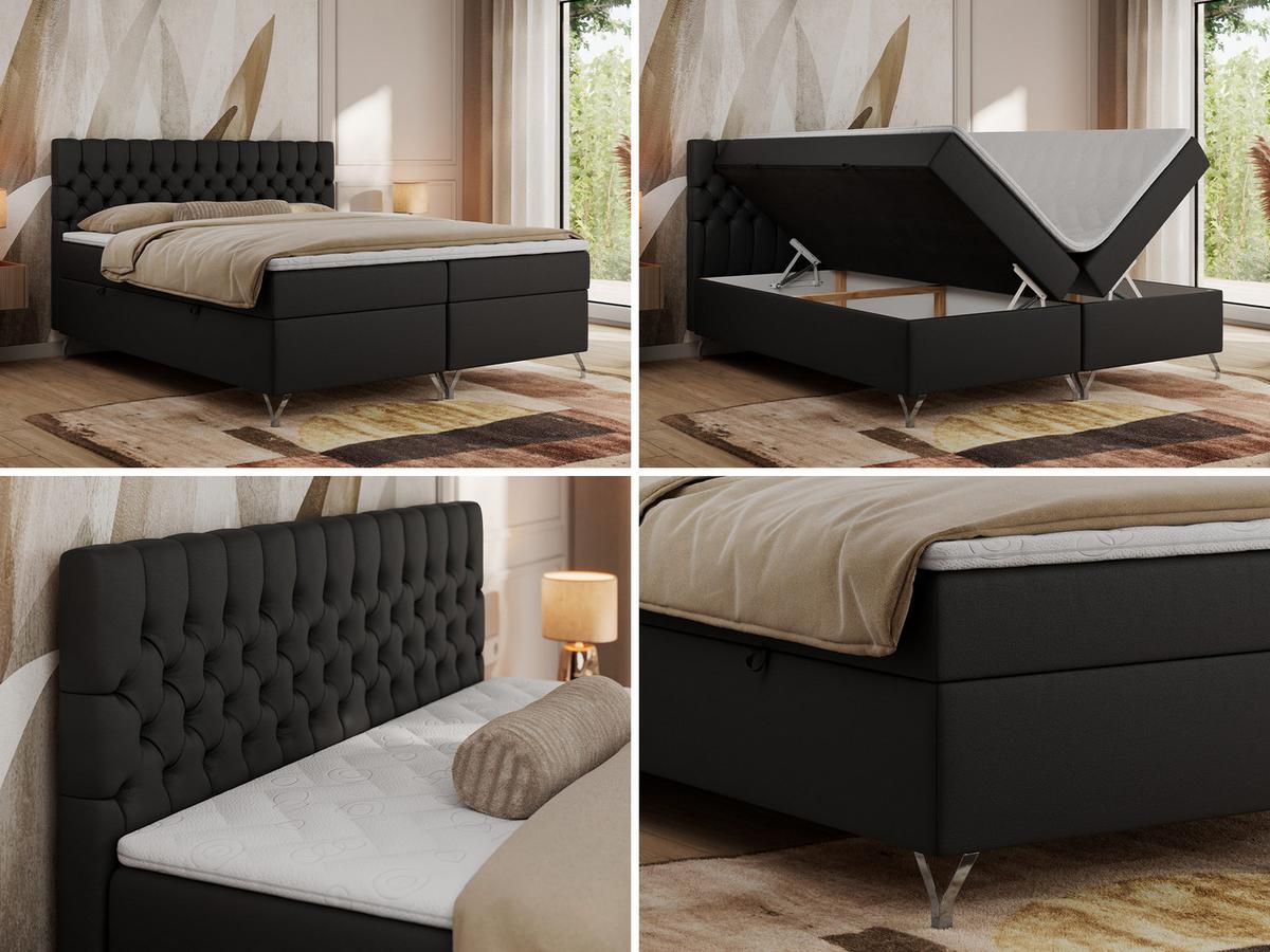 BOXBETT GRIMALDI 200/200 Schwarz Kunstleder - H3 - Schwarz, Holz/Textil (200/200cm) - MKS