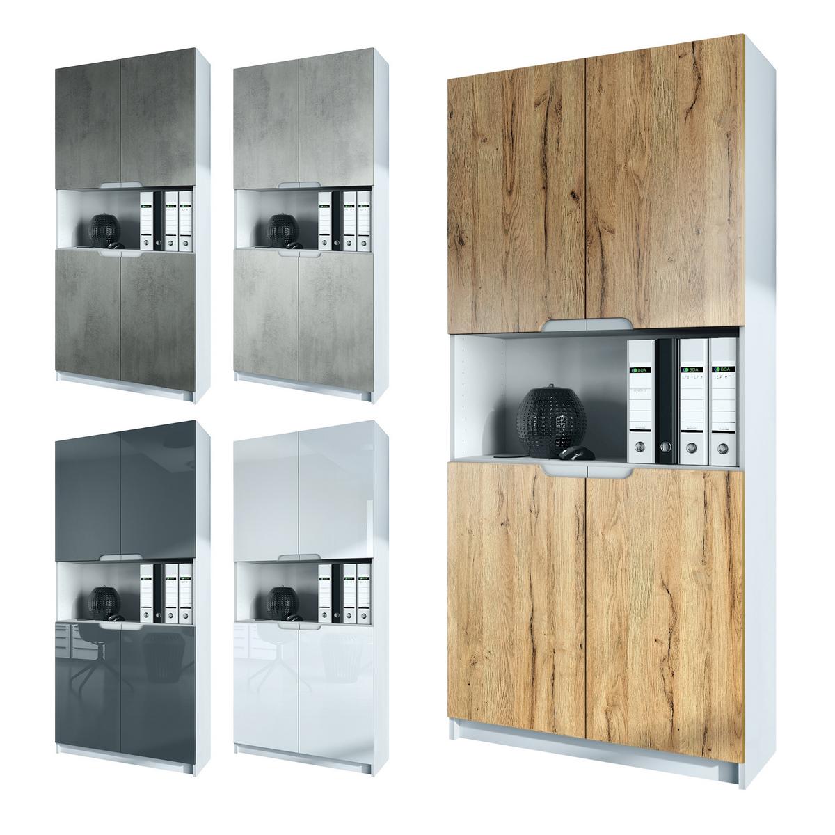 BÜROSCHRANK Logan Fronten in Schwarz Hochglanz - Schwarz Hochglanz, Holzwerkstoff (82/184/37cm) - Vladon