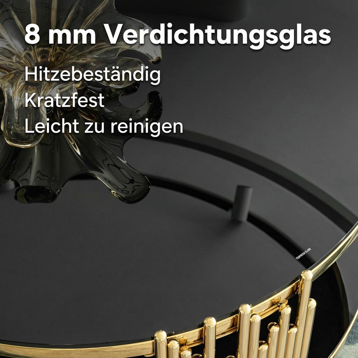 COUCHTISCH rund schwarz & gold Ø 80 cm doppelglas & edelstahlgestell - Goldfarben, Metall (80/80/45cm) - Urban Meuble