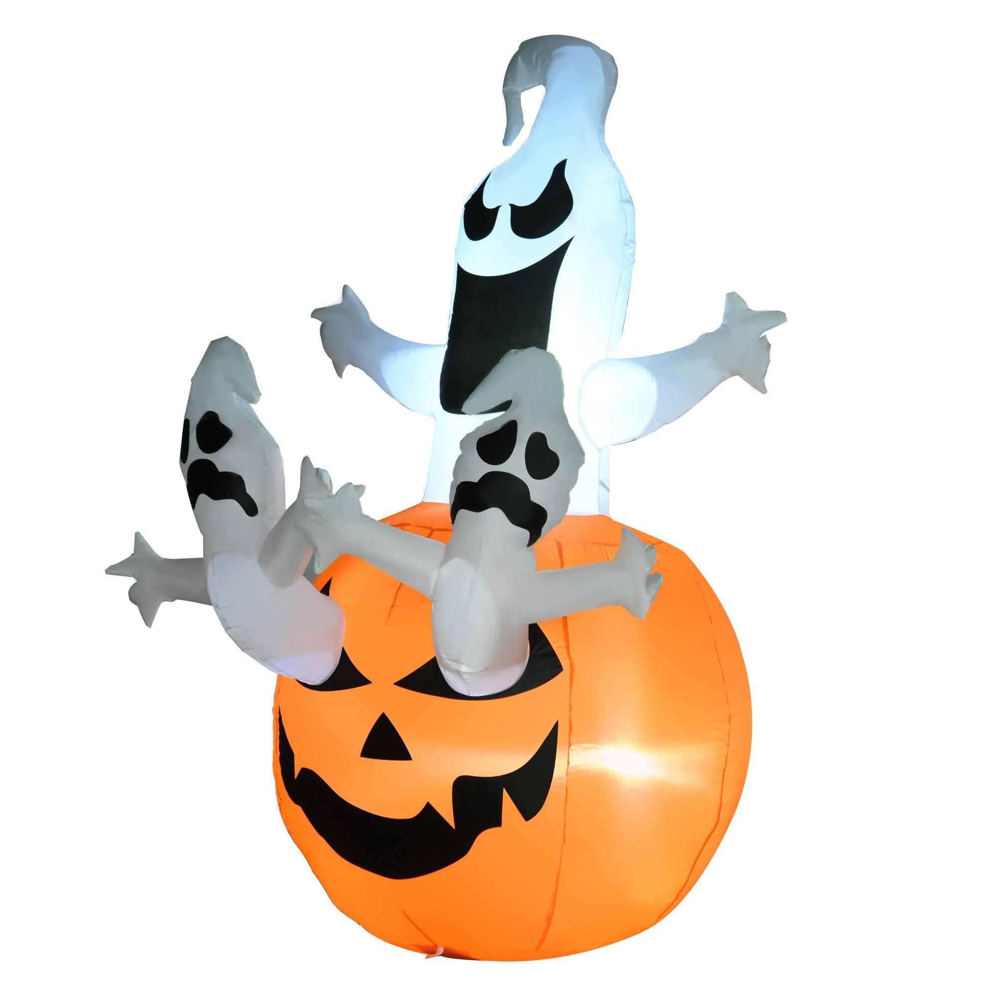 AUFBLASBARE Halloween Deko Luftfigur LED Beleuchtung Baum Hexen Katze Kürbis - Multicolor, Kunststoff (120/180/120cm) - HOMCOM