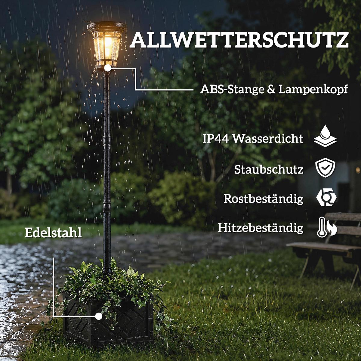 SOLARLEUCHTE aus Kunststoff Schwarz - Schwarz, Kunststoff (41.5/41.5/195cm) - Outsunny