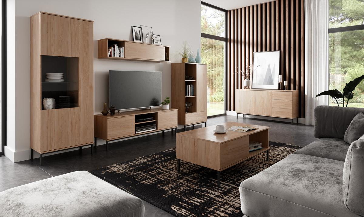 LOWBOARD Queba 2T Hellbraun 150/50/41 cm – TV Board Holzoptik modern - Hellbraun/Schwarz, Holzwerkstoff (150/50/41cm) - AX Living