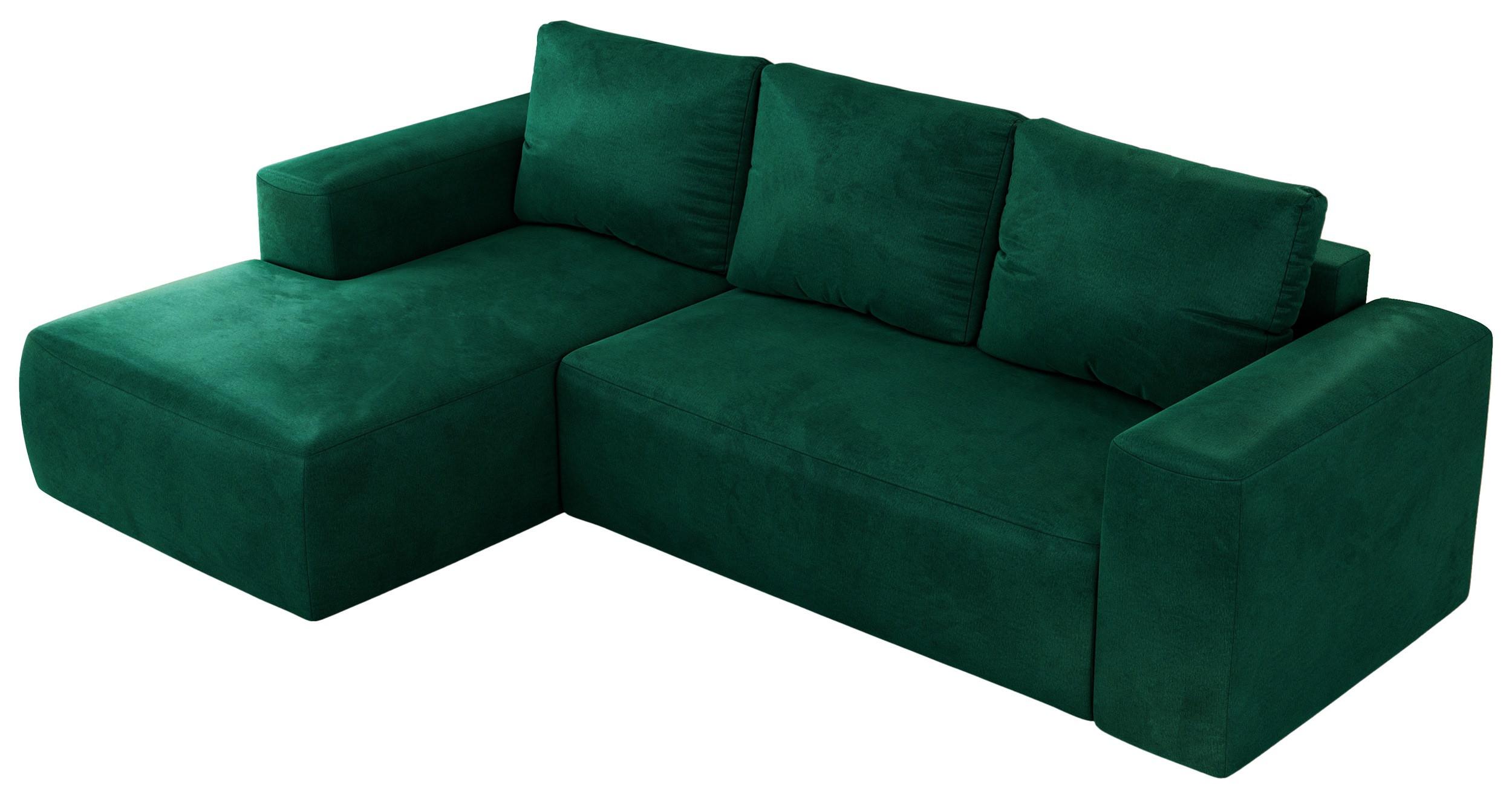ECKSOFA TRENTINO L Dunkelgrün Velvet - Links - Dunkelgrün/Schwarz, Kunststoff/Textil (266/164cm) - MKS