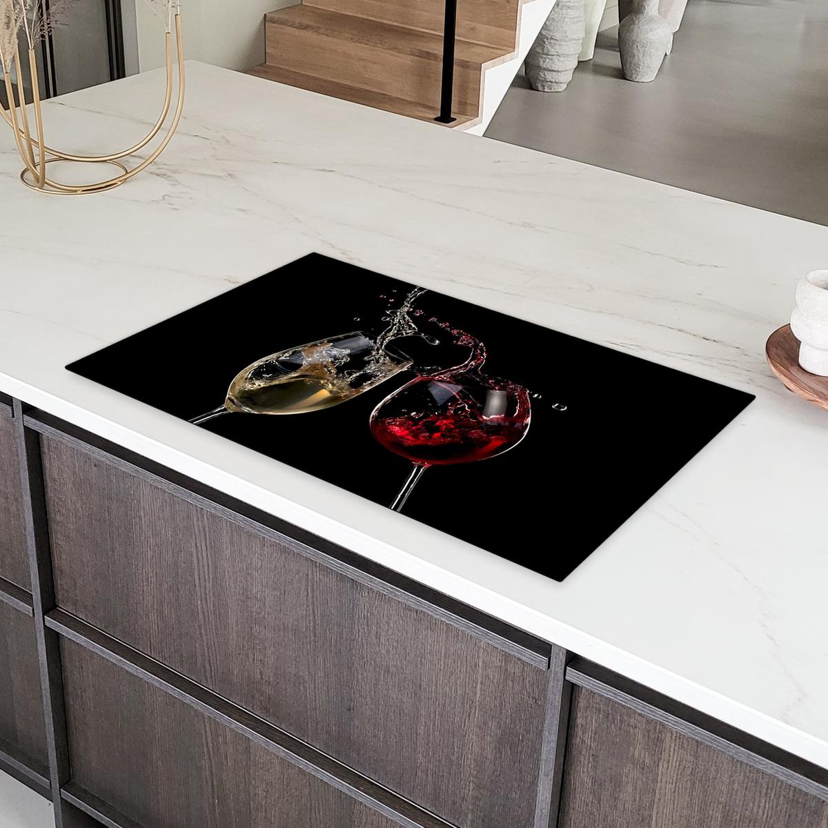 HERDABDECKPLATTE Rotwein - Weißwein - Glas - Schwarz Ceranfeldabdeckung 90x52 cm - Weinrot, Kunststoff (90/52/0.2cm) - MuchoWow