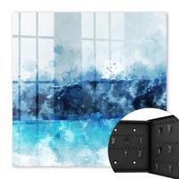 SCHLÜSSELBOX Schwarz 30x30 cm- Türöffnung nach rechts - Türkisfarbene Landschaft - Blau, Metall (30/30/5cm) - TULUP