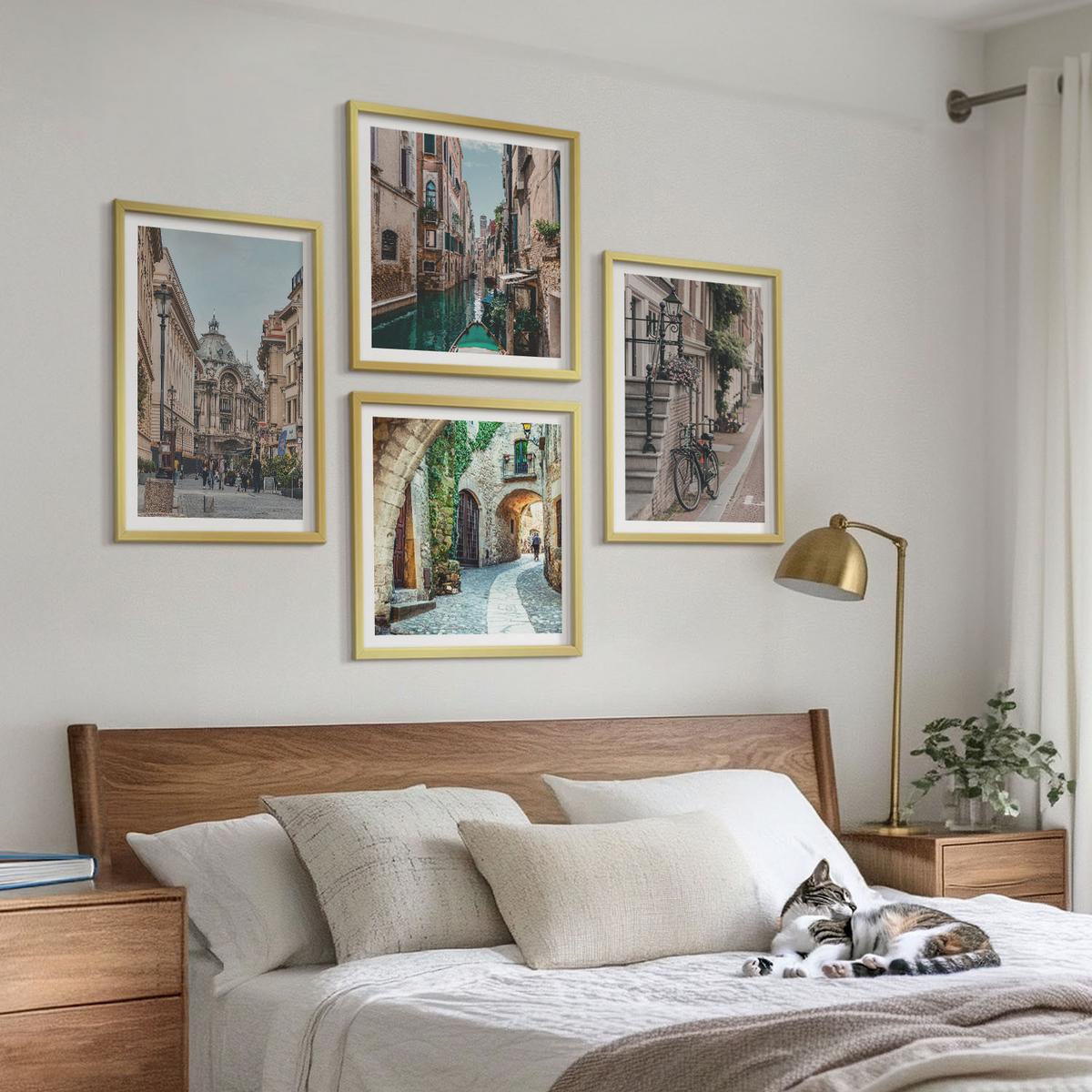 BILDER SET 4er Set - 50x50 cm & 40x60 cm Goldrahmen - Venezianische Straßen Wasserarchitektur - Goldfarben, Kunststoff (50/50cm) - TULUP