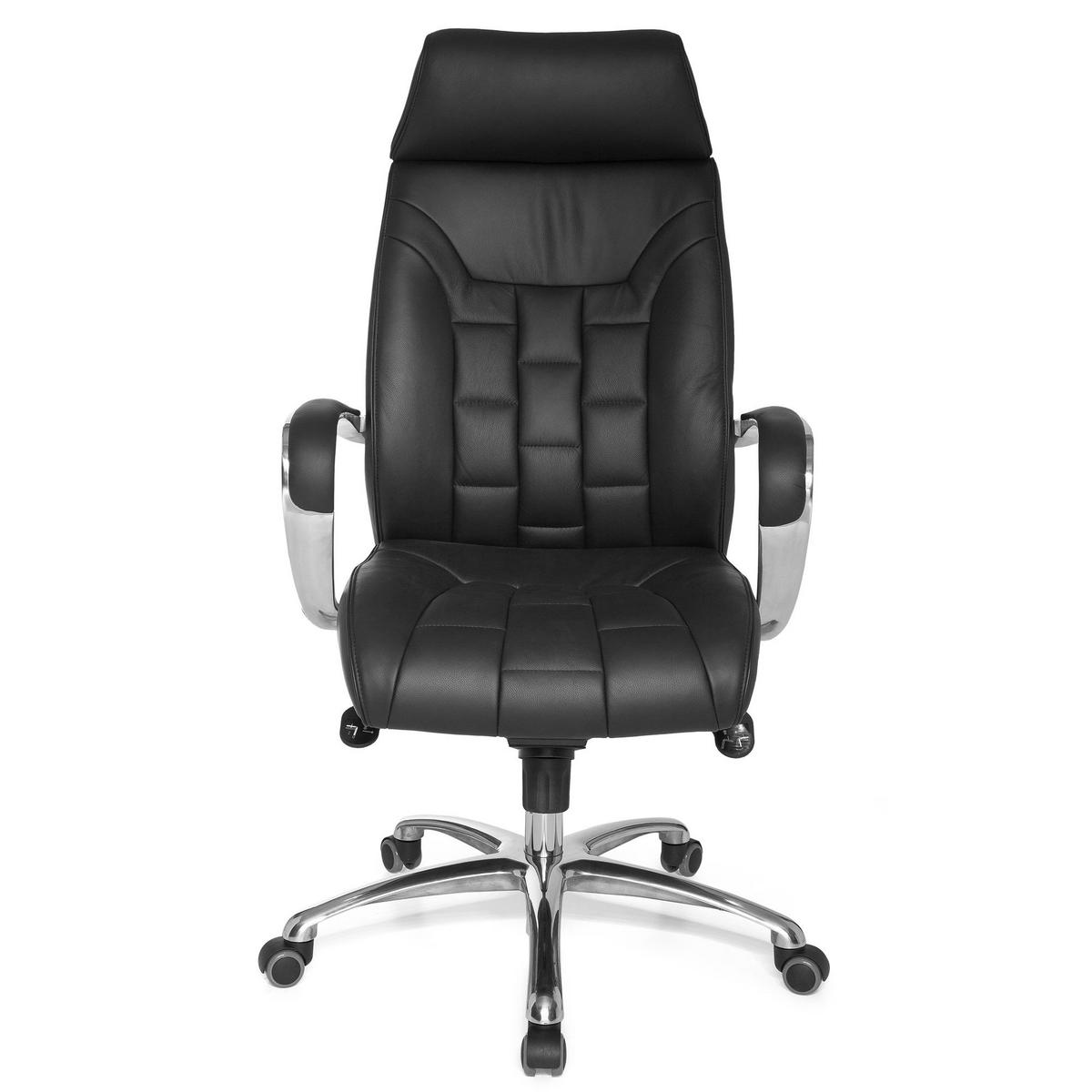 BÜROSTUHL Echtleder mit Wippfunktion und Armlehnen Drehbar belastbar bis 120 kg X-XL - Silberfarben/Schwarz, Leder/Metall (66/128/62cm) - KADIMA DESIGN
