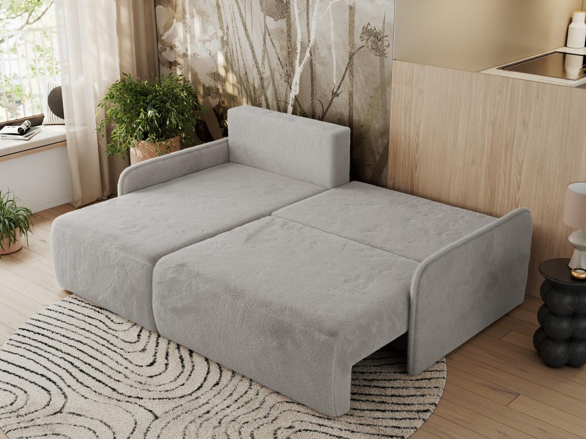 ECKSCHLAFSOFA ARPA L Hellgrau Plüsch - links - Hellgrau/Schwarz, Kunststoff/Textil (198/150cm) - MKS