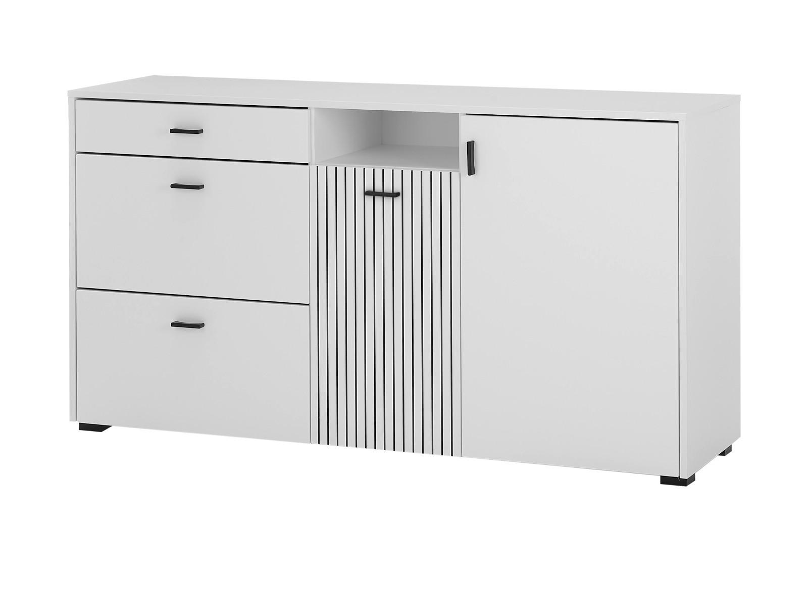 SIDEBOARD weiß matt, Kommode 150 cm mit Soft-Close-Funktion - Schwarz/Weiß, Holzwerkstoff/Kunststoff (150/80/42cm) - Furn.Design
