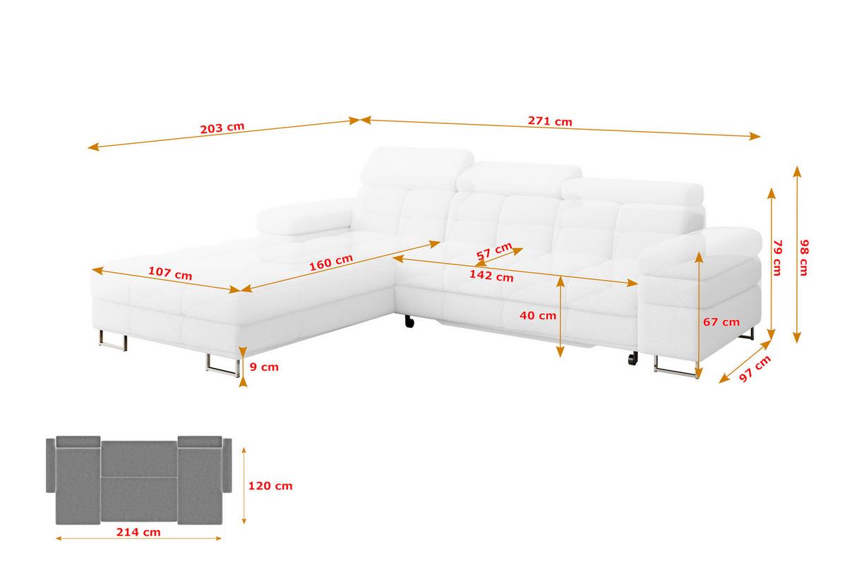 ECKSOFA mit Schlaffunktion Ottomane Links 271x203x79 Weiß Bouclé - Weiß, Holzwerkstoff/Textil (271/203cm) - ALTDECOR