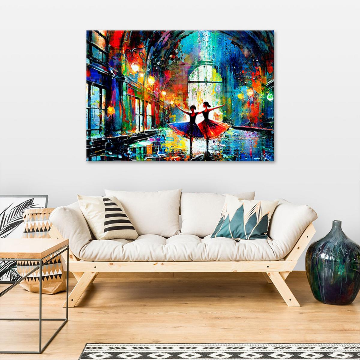 LEINWANDBILD Tanzende Ballerinen Abstrakt 60x40cm - Multicolor, Textil (60/40cm) - Feeby